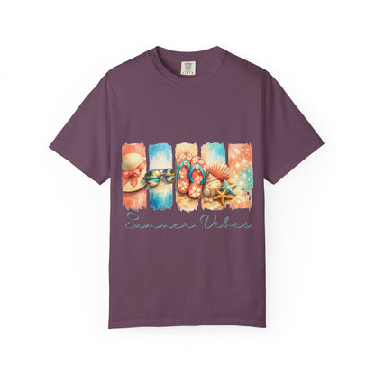 Summer Vibes T-Shirt — Beach Flip-Flops & Shells Graphic Tee