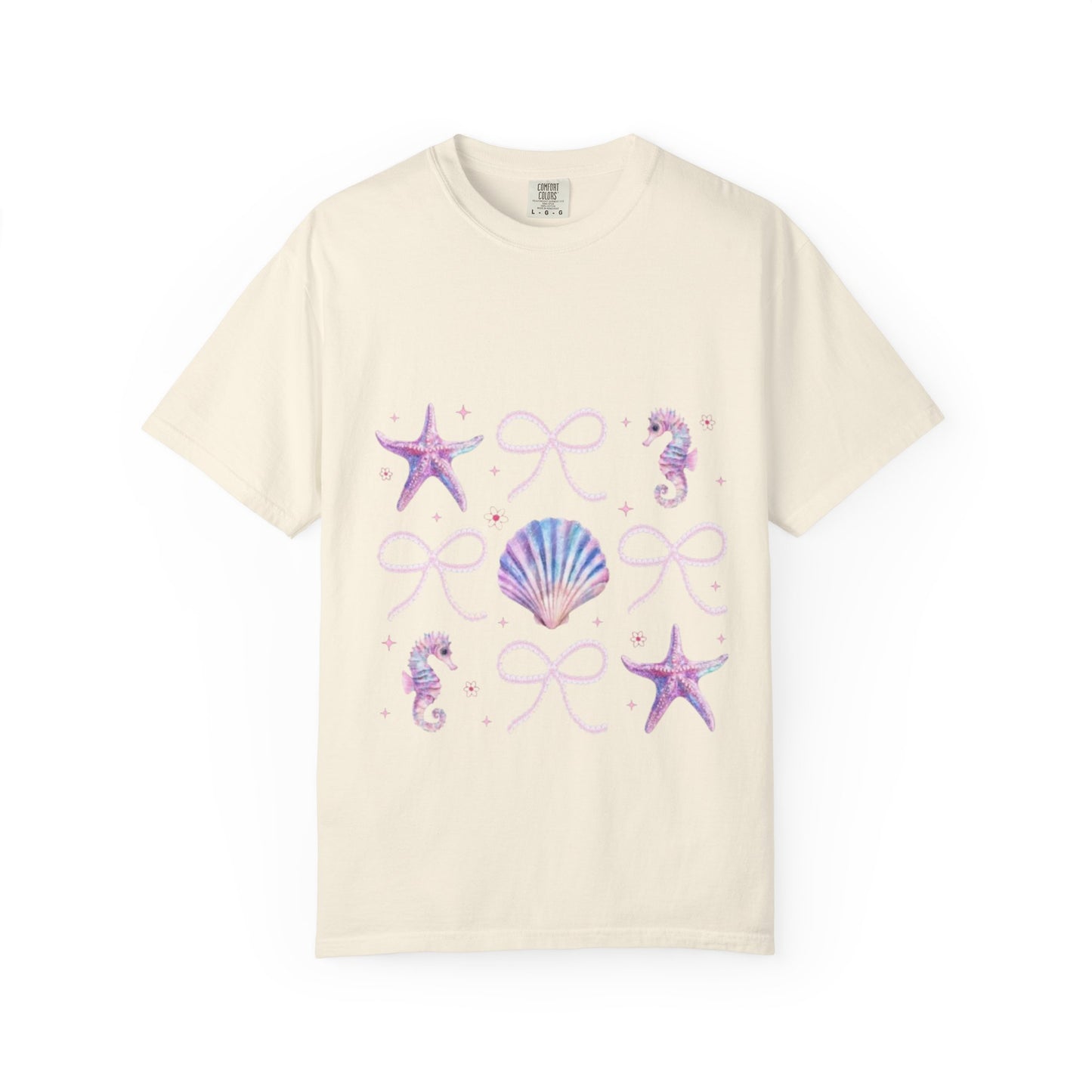 Seaside Shells Graphic T-Shirt — Pastel Starfish & Seahorse