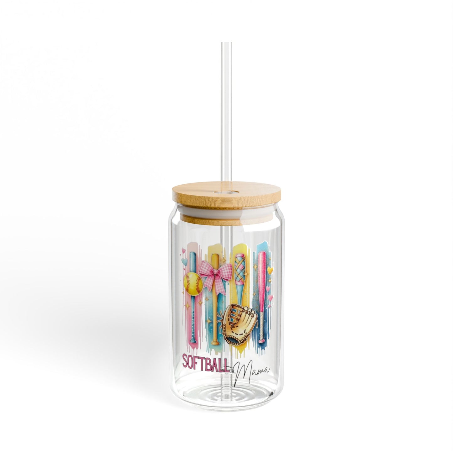 Softball Player Sipper Glass — 16oz Insulated Drink Jar with Straw