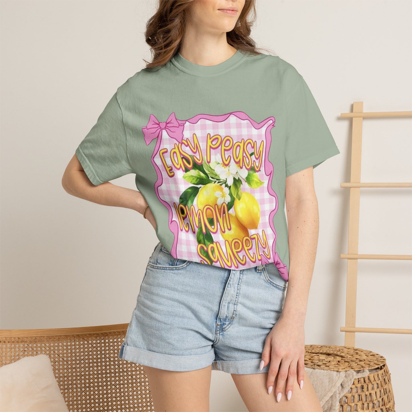 Easy Peasy Lemon Squeezy T-Shirt — Retro Pink Gingham Lemon Graphic