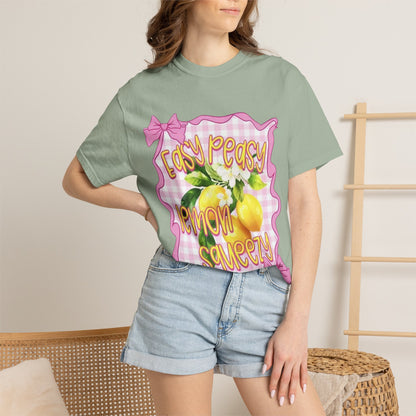 Easy Peasy Lemon Squeezy T-Shirt — Retro Pink Gingham Lemon Graphic