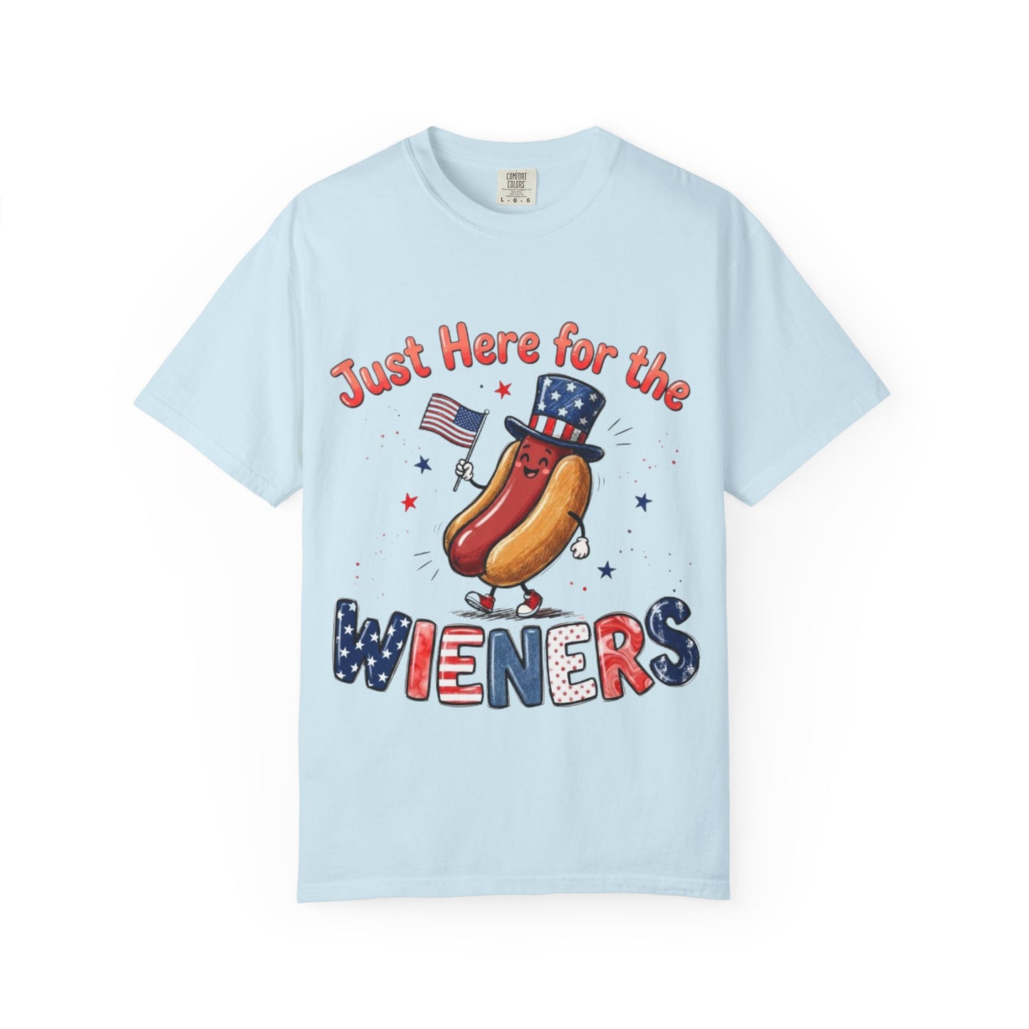 Just Here for the Wieners T-Shirt — Patriotic 4th of July Hot Dog Tee