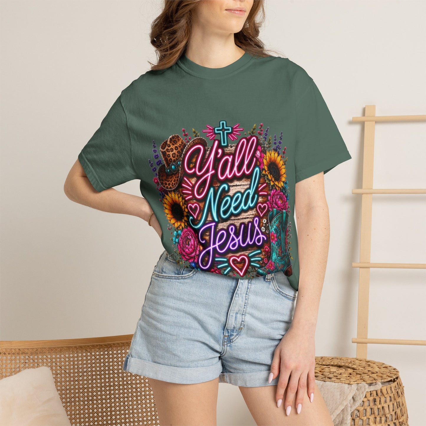 Y'all Need Jesus T-Shirt — Floral Cowboy Boot Christian Graphic Tee