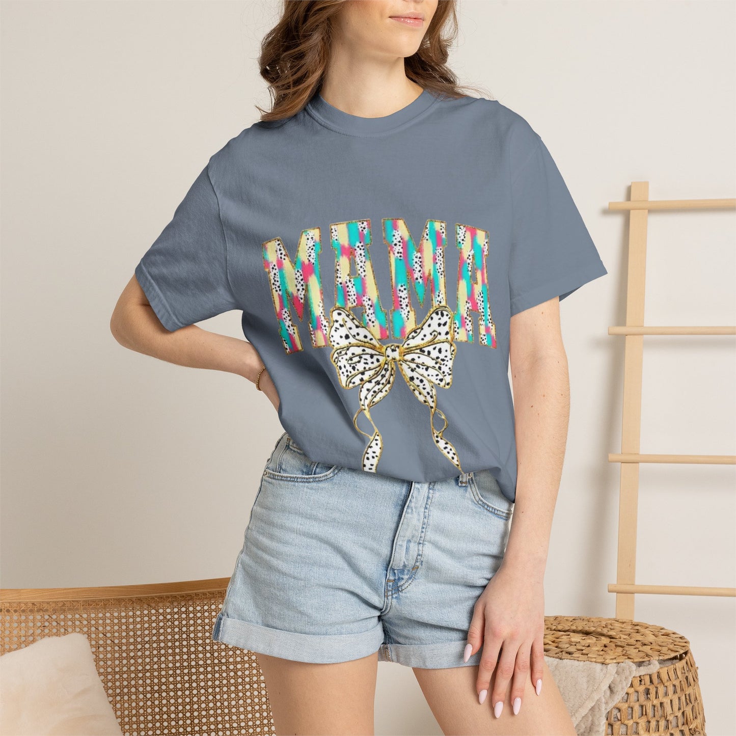 Mama Graphic T-Shirt with Colorful Leopard Bow — Mother's Day Casual Tee