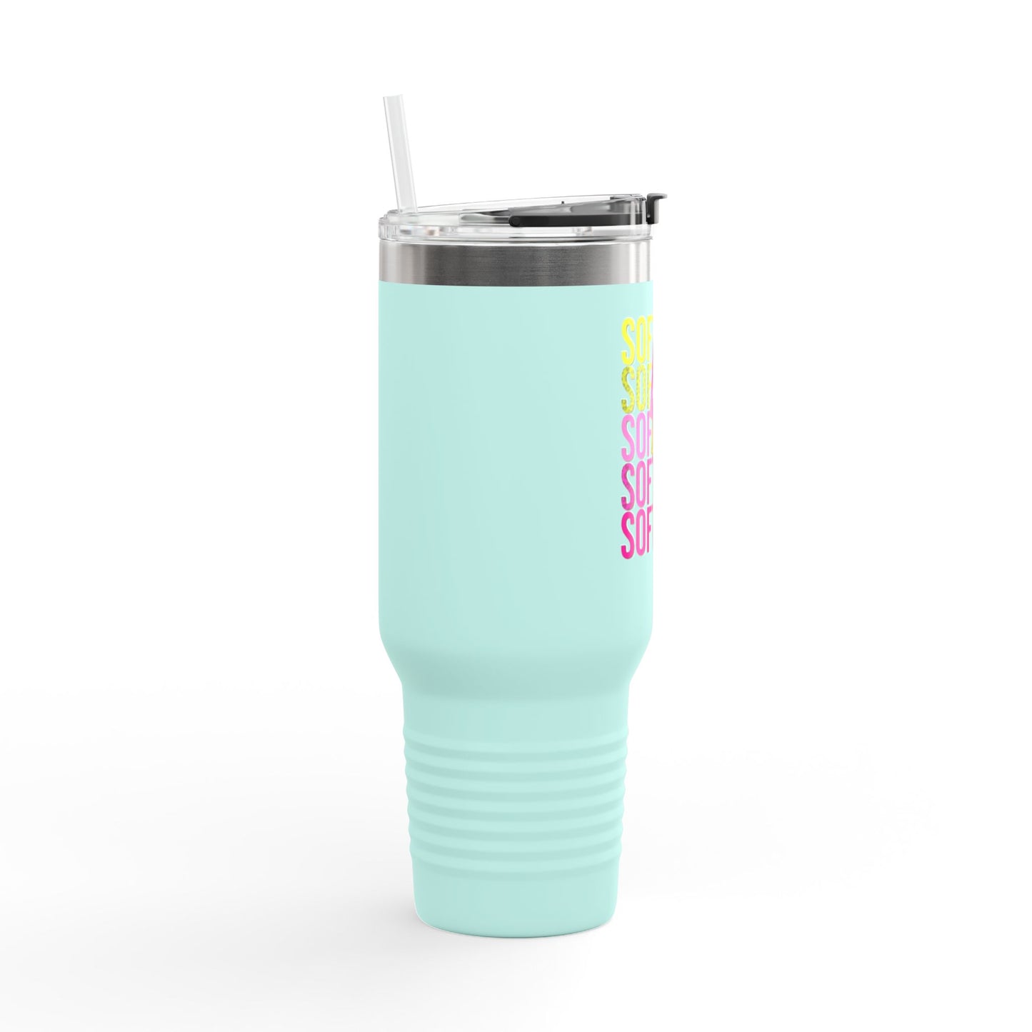Softball Lightning 40oz Insulated Travel Mug – Checkered Bolt Design
