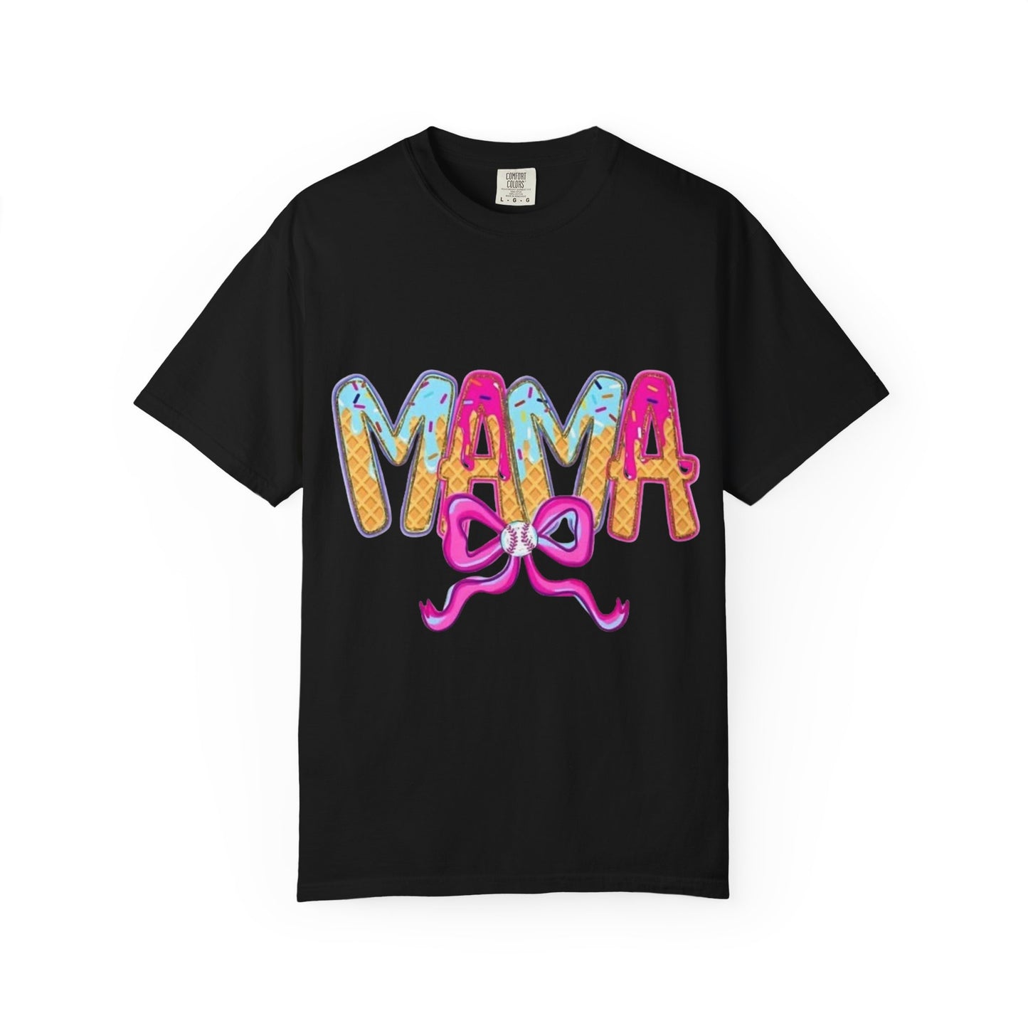 Mama Colorful Drip Graphic T-Shirt — Cute Pink Bow Mom Tee