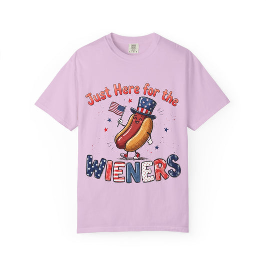 Just Here for the Wieners T-Shirt — Patriotic 4th of July Hot Dog Tee