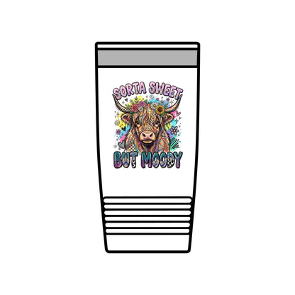 20oz Insulated Tumbler — "Sorta Sweet But Moody" Highland Cow Travel Cup