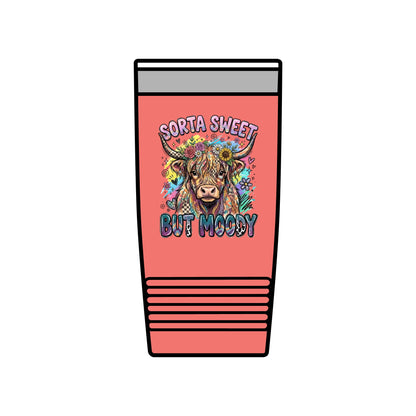 20oz Insulated Tumbler — "Sorta Sweet But Moody" Highland Cow Travel Cup