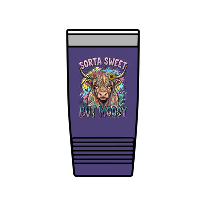 20oz Insulated Tumbler — "Sorta Sweet But Moody" Highland Cow Travel Cup