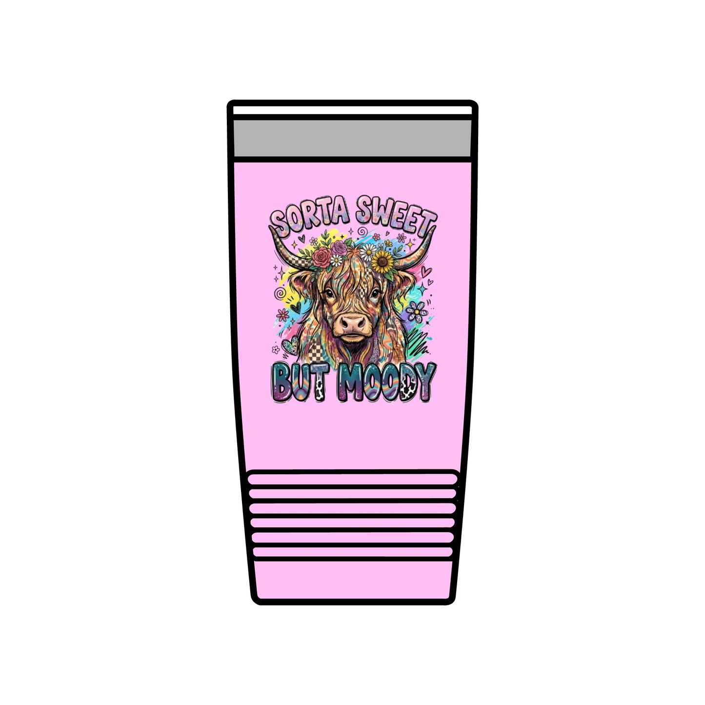20oz Insulated Tumbler — "Sorta Sweet But Moody" Highland Cow Travel Cup