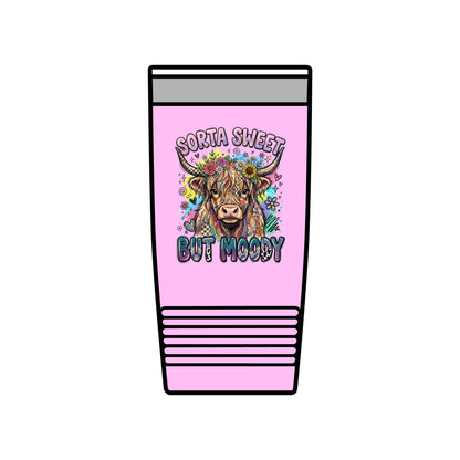20oz Insulated Tumbler — "Sorta Sweet But Moody" Highland Cow Travel Cup