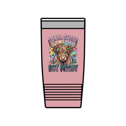 20oz Insulated Tumbler — "Sorta Sweet But Moody" Highland Cow Travel Cup