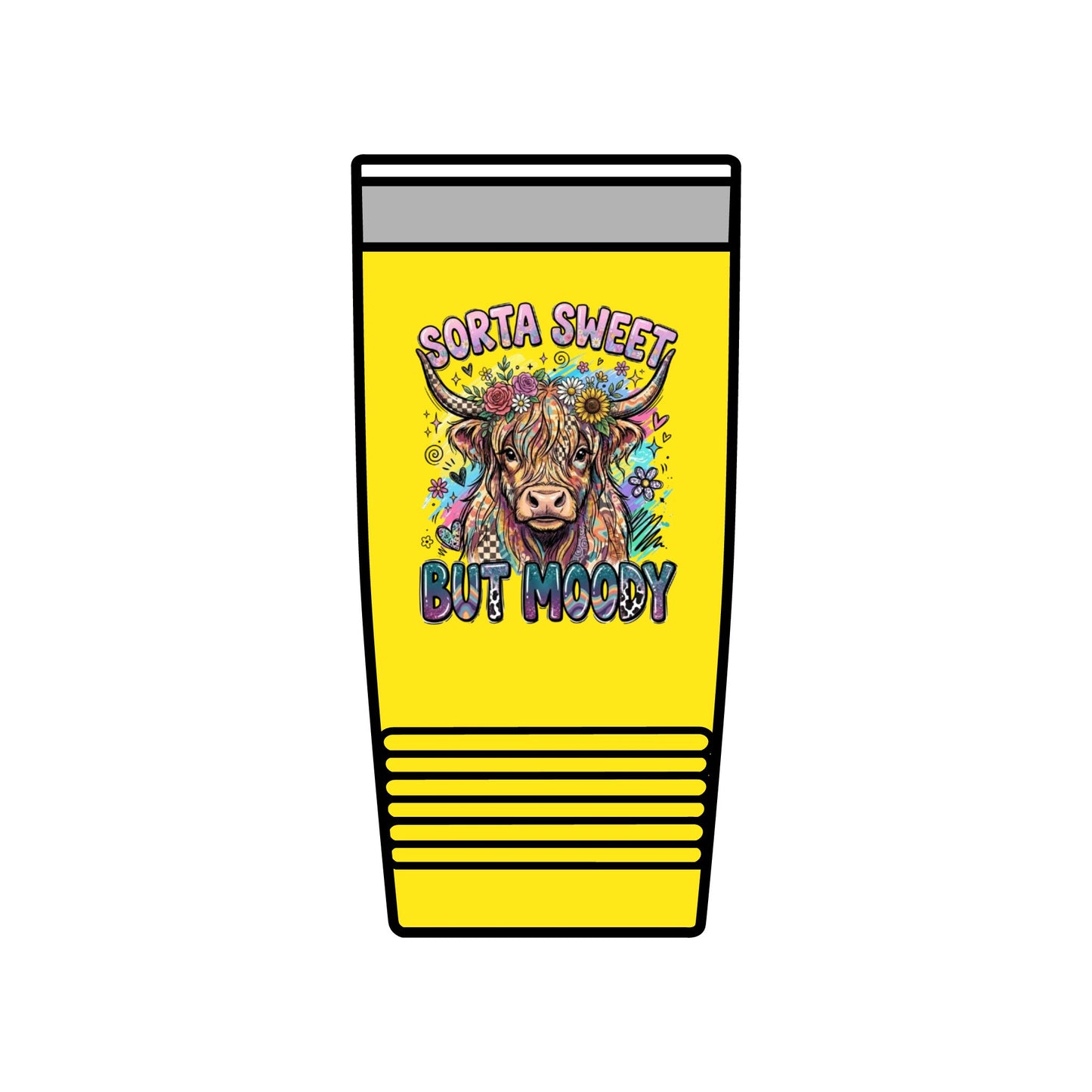 20oz Insulated Tumbler — "Sorta Sweet But Moody" Highland Cow Travel Cup