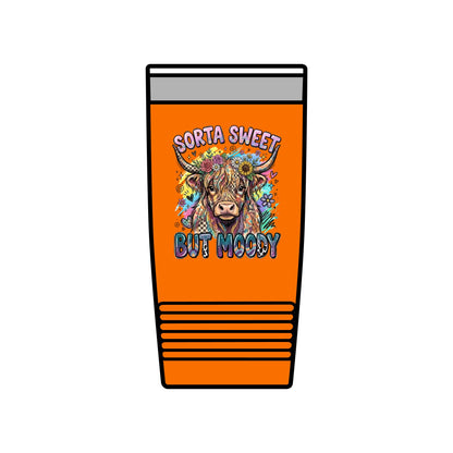 20oz Insulated Tumbler — "Sorta Sweet But Moody" Highland Cow Travel Cup