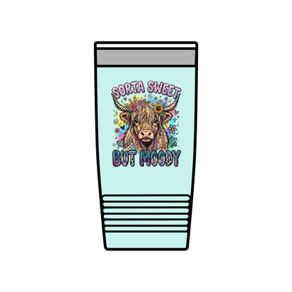 20oz Insulated Tumbler — "Sorta Sweet But Moody" Highland Cow Travel Cup
