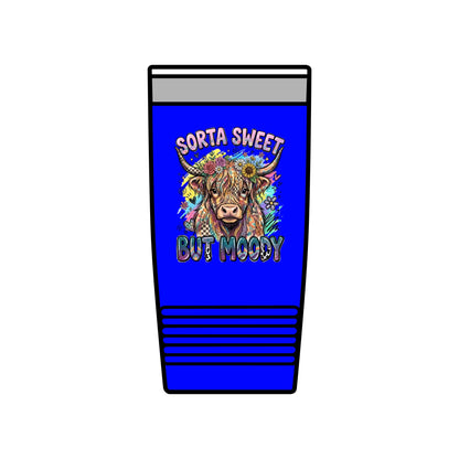20oz Insulated Tumbler — "Sorta Sweet But Moody" Highland Cow Travel Cup