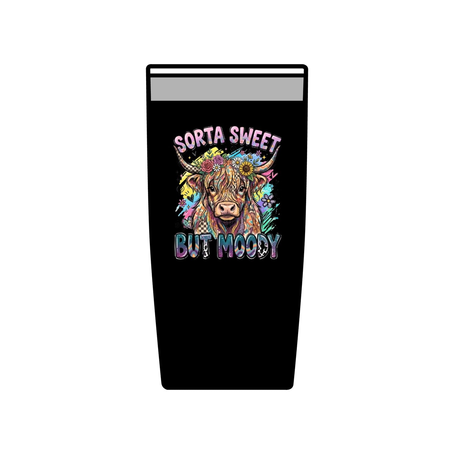 20oz Insulated Tumbler — "Sorta Sweet But Moody" Highland Cow Travel Cup