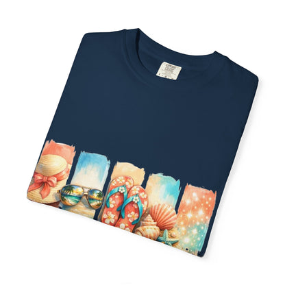 Summer Vibes T-Shirt — Beach Flip-Flops & Shells Graphic Tee
