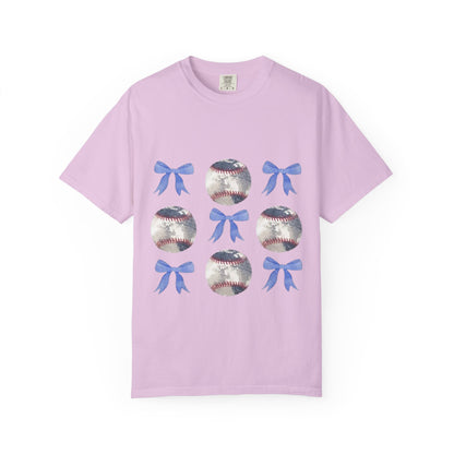 Baseball Bow Pattern T-Shirt — Cute Sports Graphic Tee