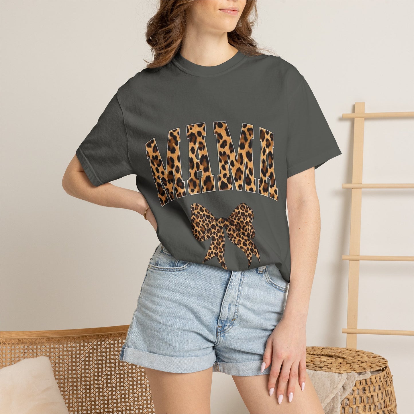 Mama Leopard Print T-Shirt — Cheeta Bow Graphic Tee for Moms