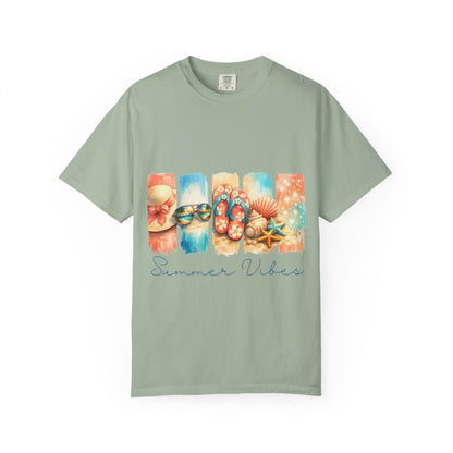 Summer Vibes T-Shirt — Beach Flip-Flops & Shells Graphic Tee