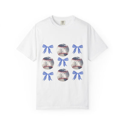 Baseball Bow Pattern T-Shirt — Cute Sports Graphic Tee