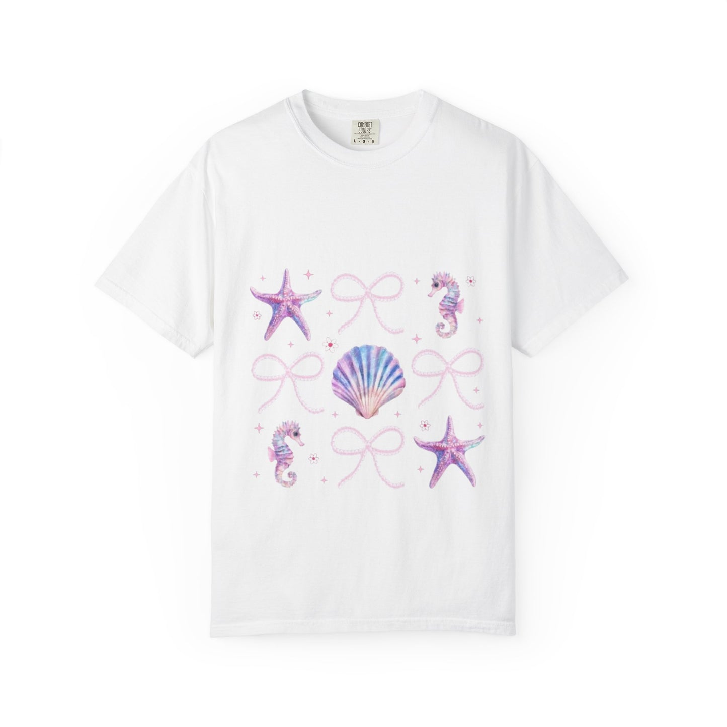 Seaside Shells Graphic T-Shirt — Pastel Starfish & Seahorse