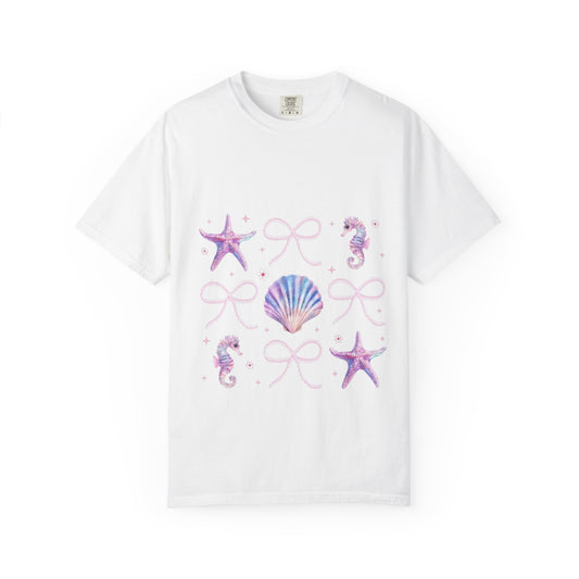Seaside Shells Graphic T-Shirt — Pastel Starfish & Seahorse