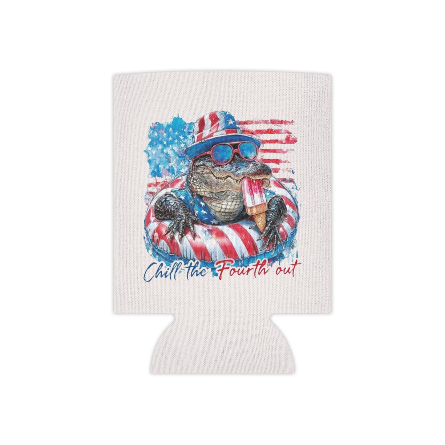 Patriotic Gator Can Cooler — "Chill the Fourth Out" 4th of July Drink Koozie