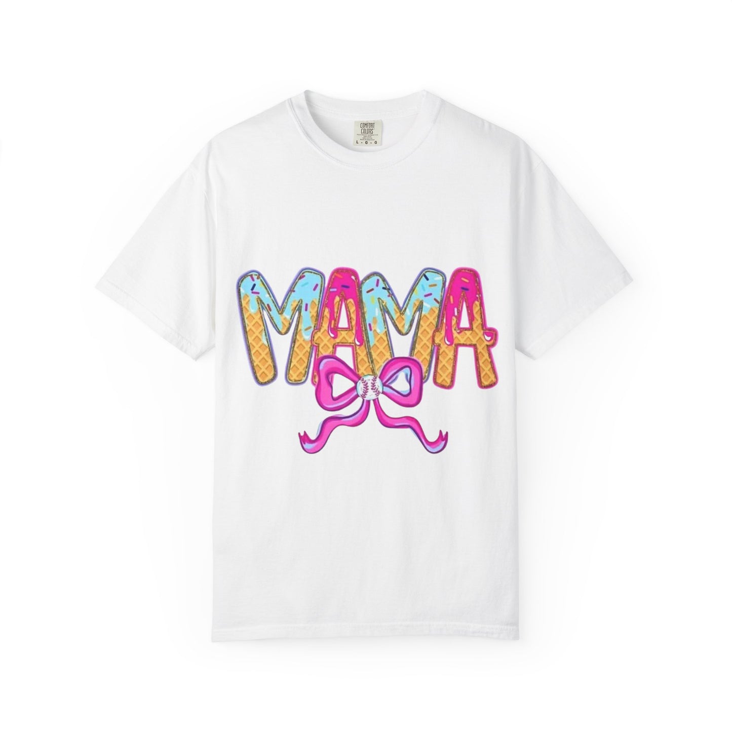 Mama Graphic T-Shirt — Colorful Drip Lettering with Bow