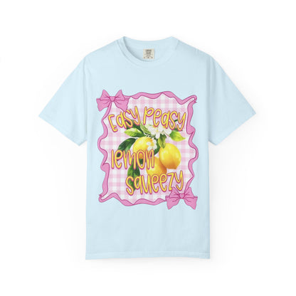 Easy Peasy Lemon Squeezy T-Shirt — Retro Pink Gingham Lemon Graphic