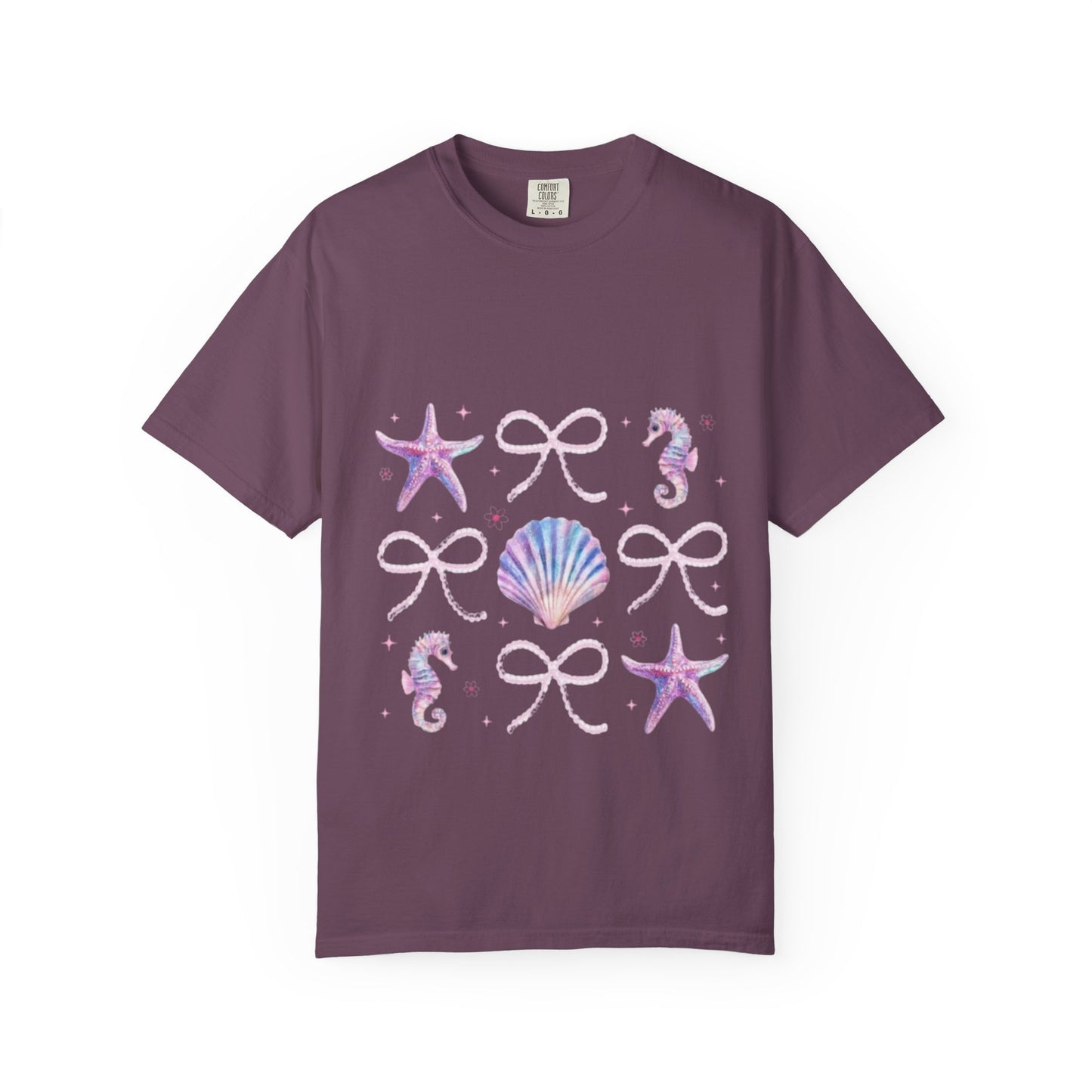 Seaside Shells Graphic T-Shirt — Pastel Starfish & Seahorse