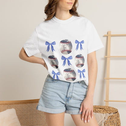 Baseball Bow Pattern T-Shirt — Cute Sports Graphic Tee