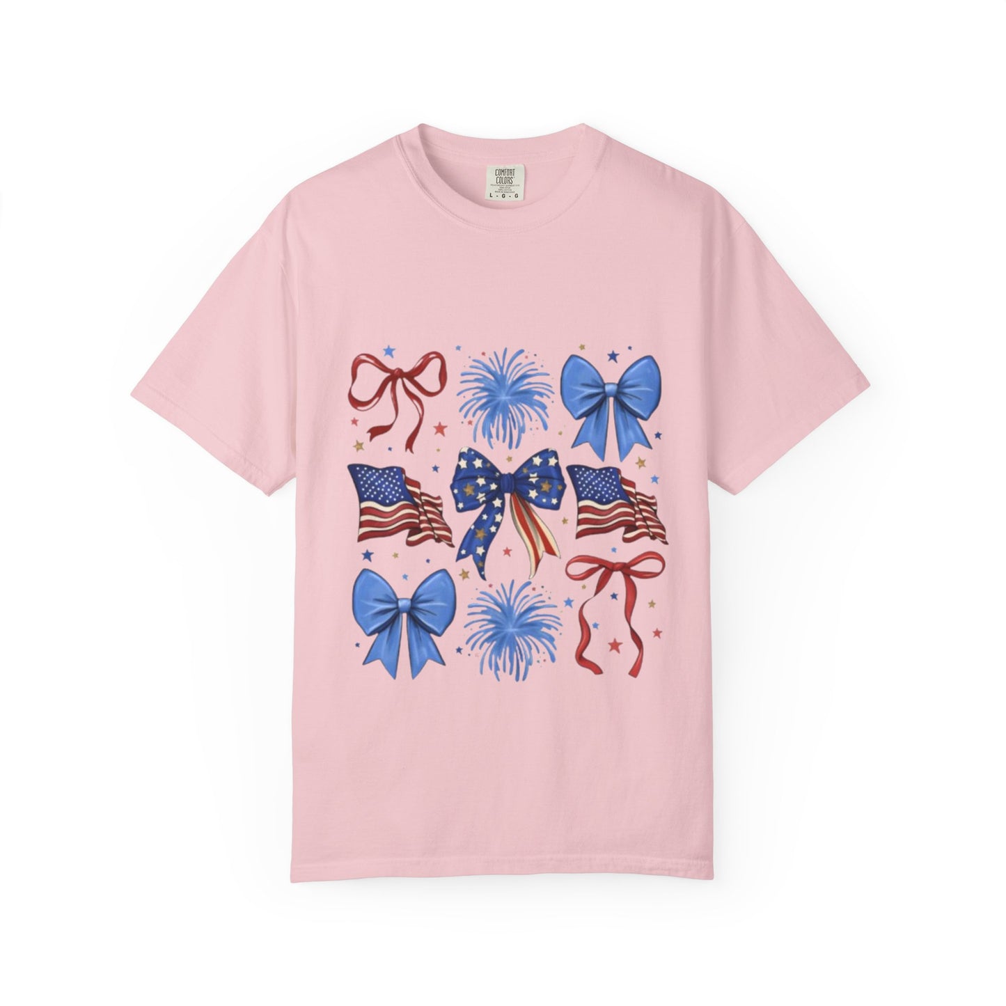 Patriotic Bows T-Shirt — American Flag & Fireworks 4th of July Tee