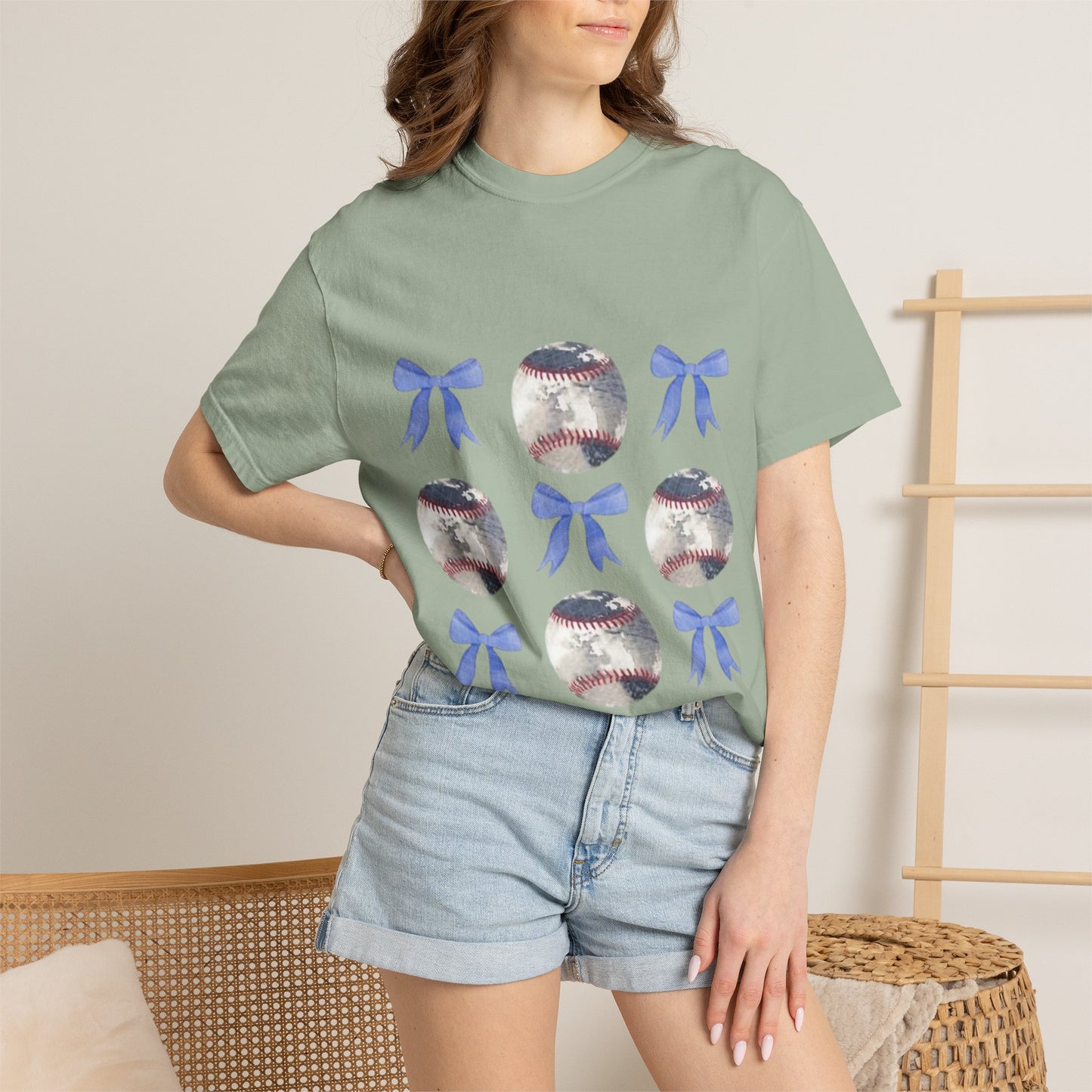 Baseball Bow Pattern T-Shirt — Cute Sports Graphic Tee