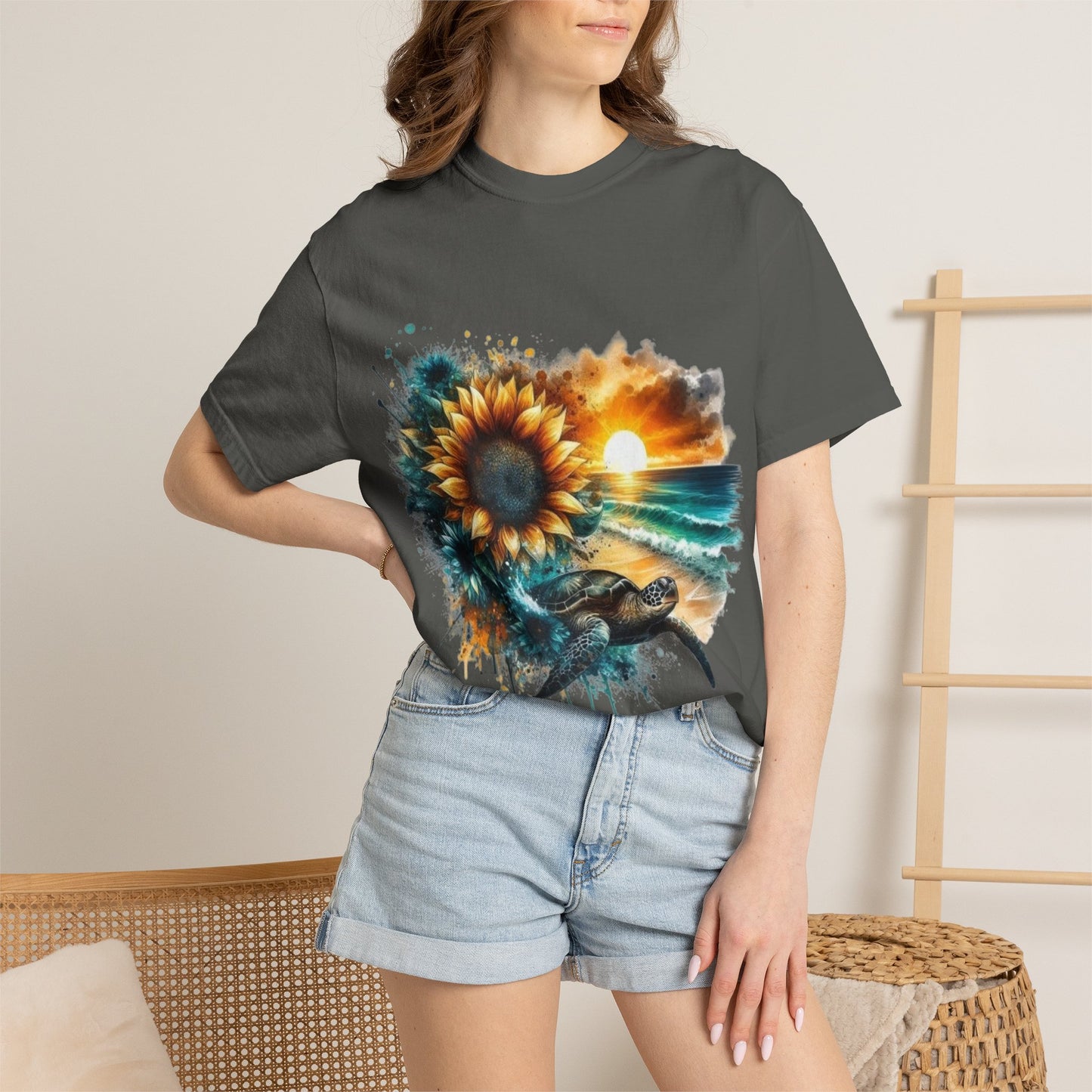 Sunflower Sea Turtle Sunset T-Shirt