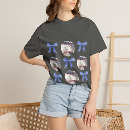 Baseball Bow Pattern T-Shirt — Cute Sports Graphic Tee