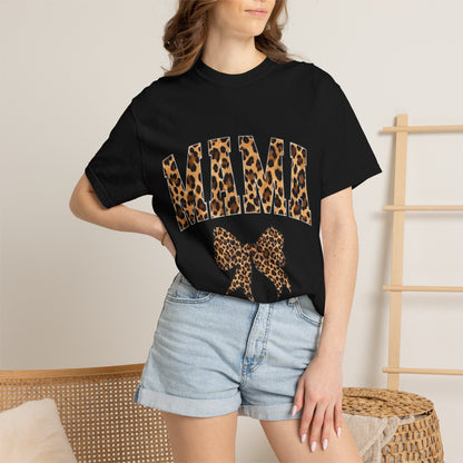 Mama Leopard Print T-Shirt — Cheeta Bow Graphic Tee for Moms