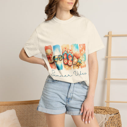 Summer Vibes T-Shirt — Beach Flip-Flops & Shells Graphic Tee