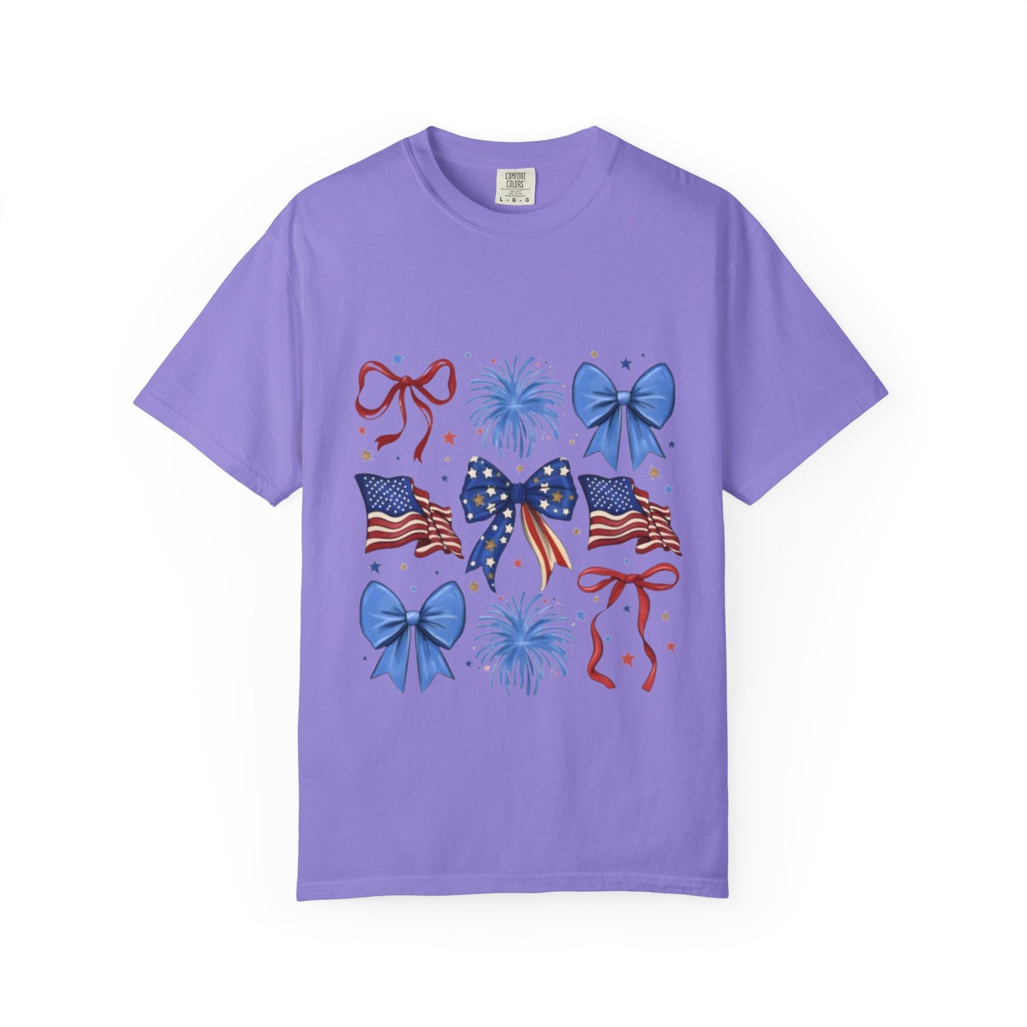 Patriotic Bows T-Shirt — American Flag & Fireworks 4th of July Tee
