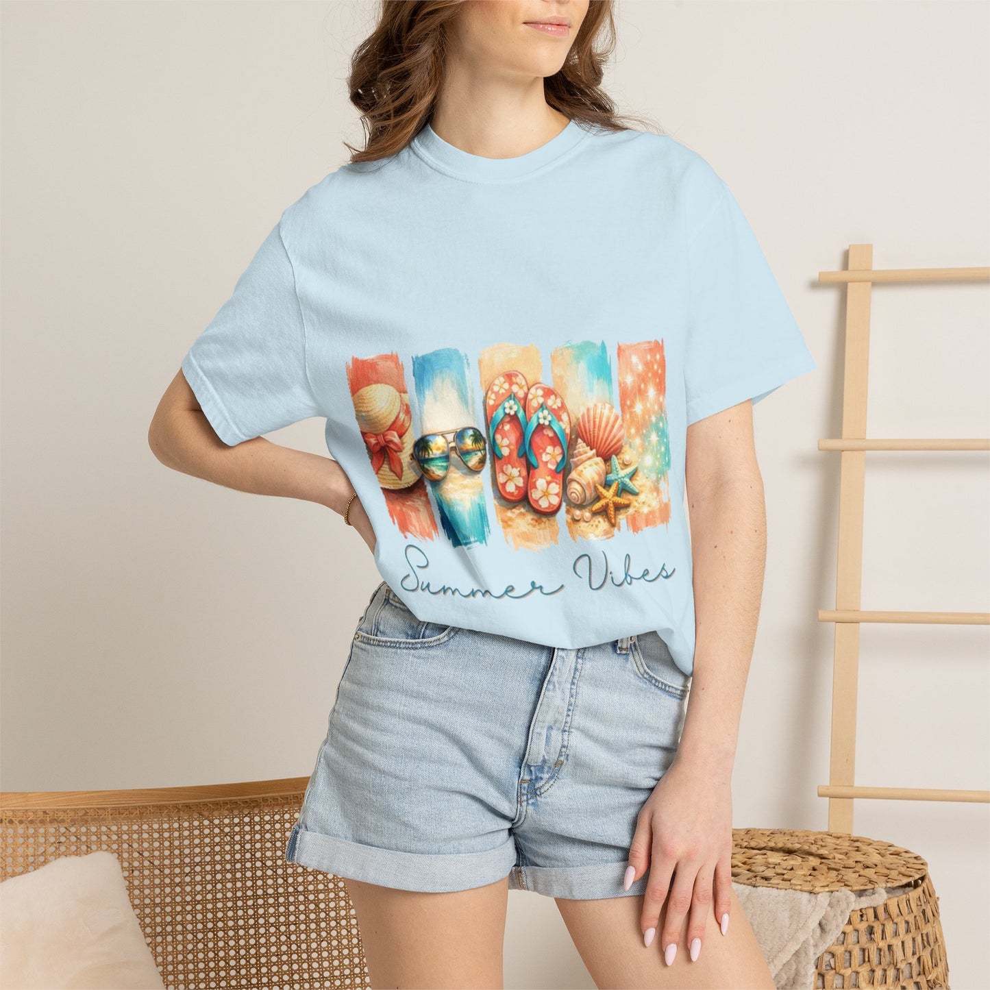 Summer Vibes T-Shirt — Beach Flip-Flops & Shells Graphic Tee